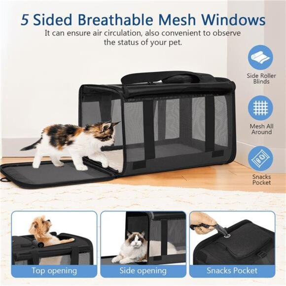 Cat Carrier, Large Cat Carrier for Small Medium Dogs Cats, Foldable Soft-Sided - Picture 6 of 7